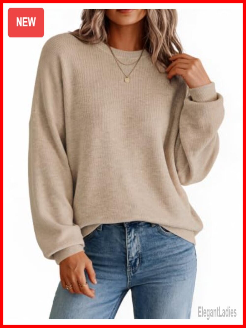 Oversized Crewneck Long Sleeve Knit Sweater Pullover